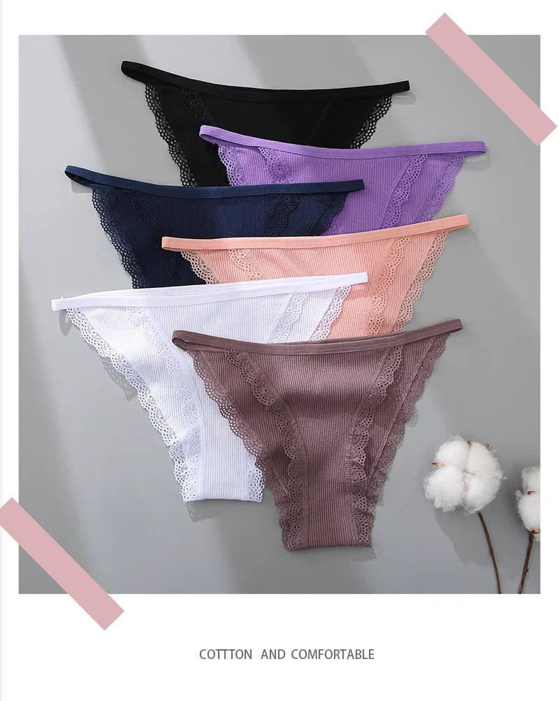 FINETOO Women's Cotton Panties 3Pcs/set Lace Briefs S-XL Comfortable Underwear Ladies Cotton Underpants Soft Panty Intimates New