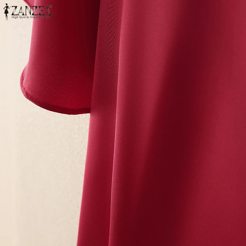 2025 ZANZEA Elegant Short Sleeve Office Satin Blouses Summer Women Tops Stylish Solid Shirt O Neck Tunic Female Work OL Blusas