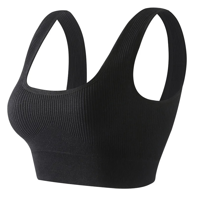 Women'S Ribbed Seamless Sports Bralettes,  High Stretch Knit Fabric, Solid Color, with Removable Pads for All Seasons