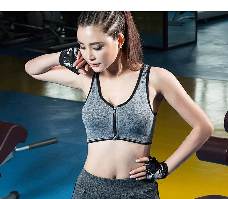 Front Zipper Sports Bra Top Fitness Running Vest Shock-absorbing Breathable Yoga Sports Bra For Women Push Up Brassiere S-4XL