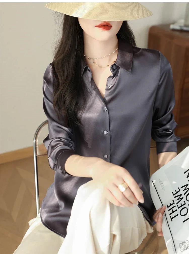 Satin Women's Shirt Blouses for Women Fashion 2024 Korean Style Womens Tops Office White Shirt Women OL Loose Elegant Clothing