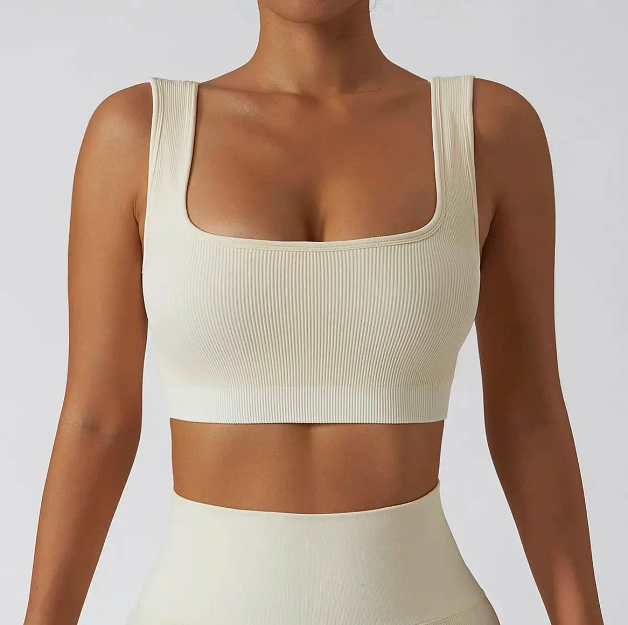 Women'S Ribbed Seamless Sports Bralettes,  High Stretch Knit Fabric, Solid Color, with Removable Pads for All Seasons