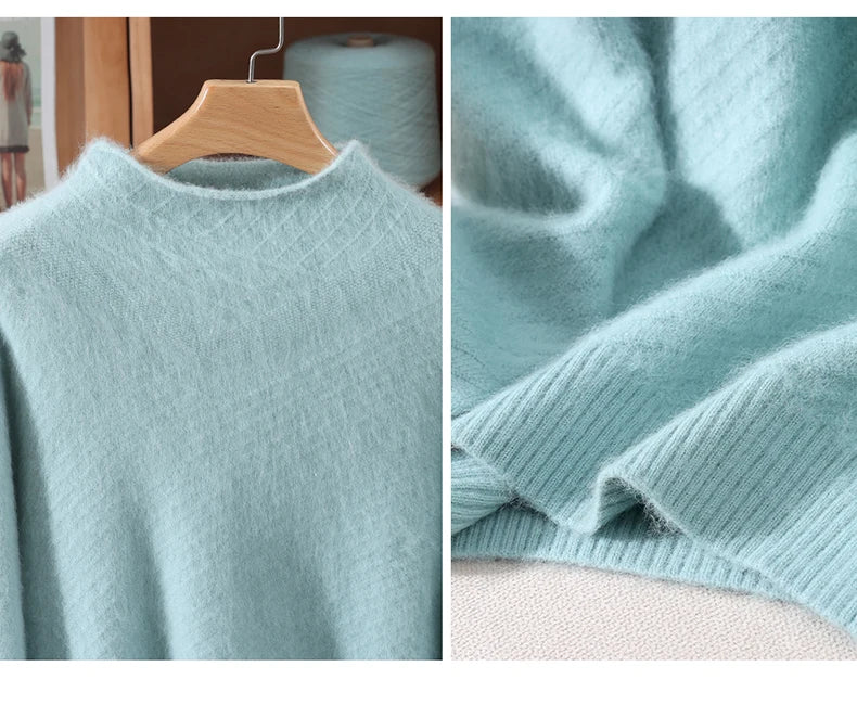 Autumn and winter mink cashmere knitted sweater Women's fashionable simple semi-high-neck sweater for women Soft comfortable top