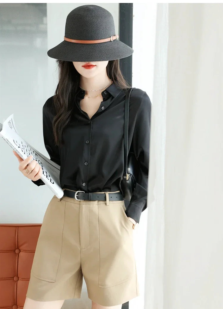 Satin Women's Shirt Blouses for Women Fashion 2024 Korean Style Womens Tops Office White Shirt Women OL Loose Elegant Clothing