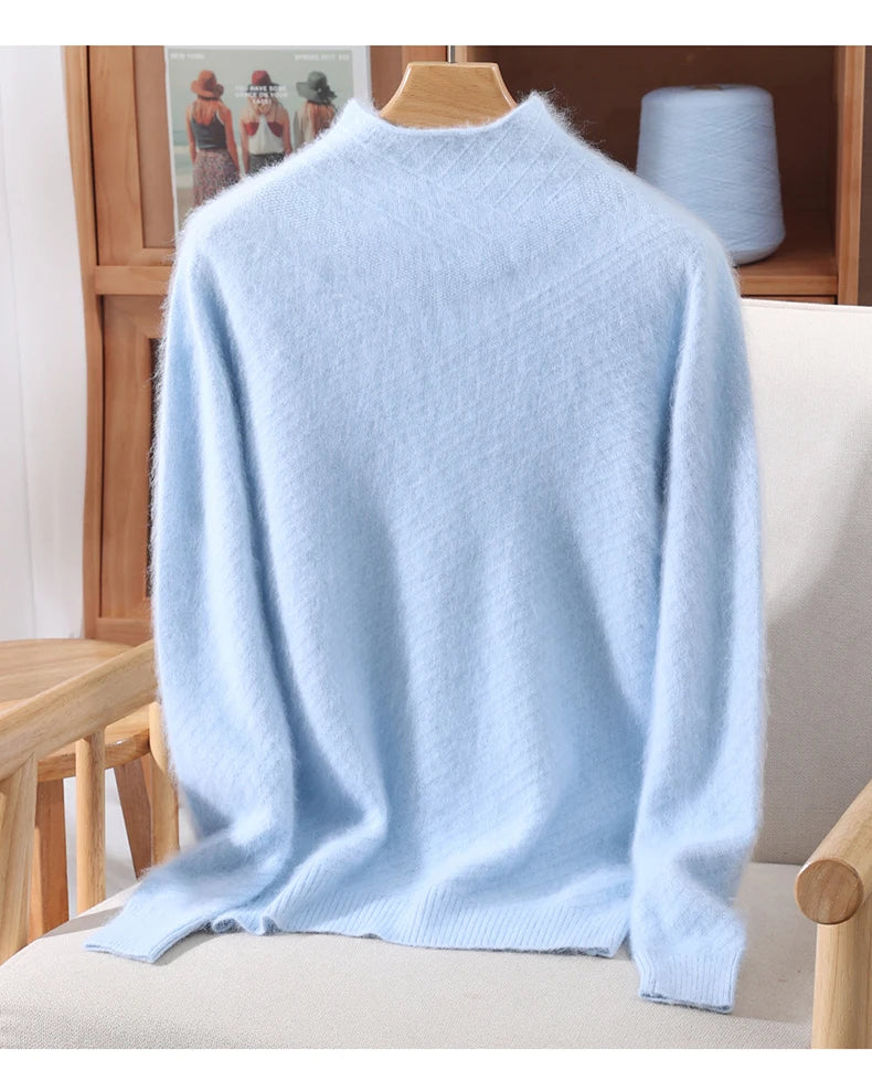 Autumn and winter mink cashmere knitted sweater Women's fashionable simple semi-high-neck sweater for women Soft comfortable top