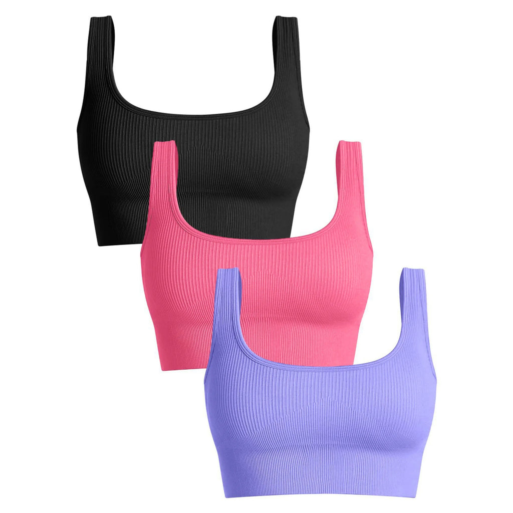 Women'S Ribbed Seamless Sports Bralettes,  High Stretch Knit Fabric, Solid Color, with Removable Pads for All Seasons