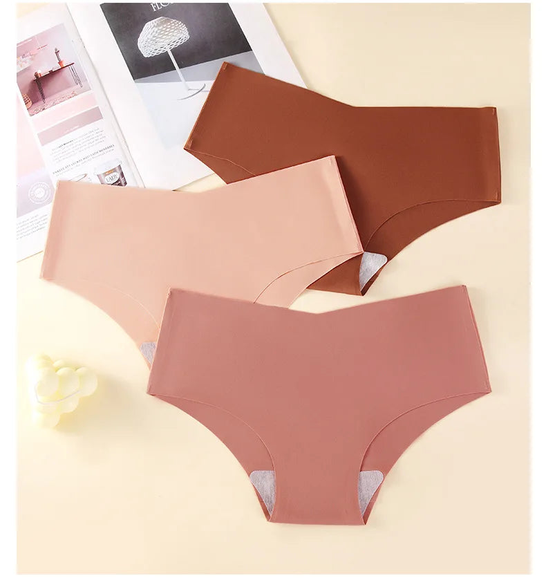 Women's Seamless Quick-Dry Breathable Antibacterial Ice Silk Nylon Knit Panties, Ladies Invisible Underwear Briefs Intimates