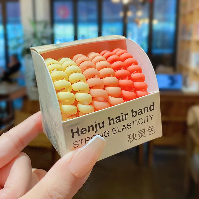 6Pcs New Fashion Gradient Color Telephone Wire Elastic Hair Band Spiral Cord Rubber Band Hair Tie Stretch Hair Bands Scrunchies