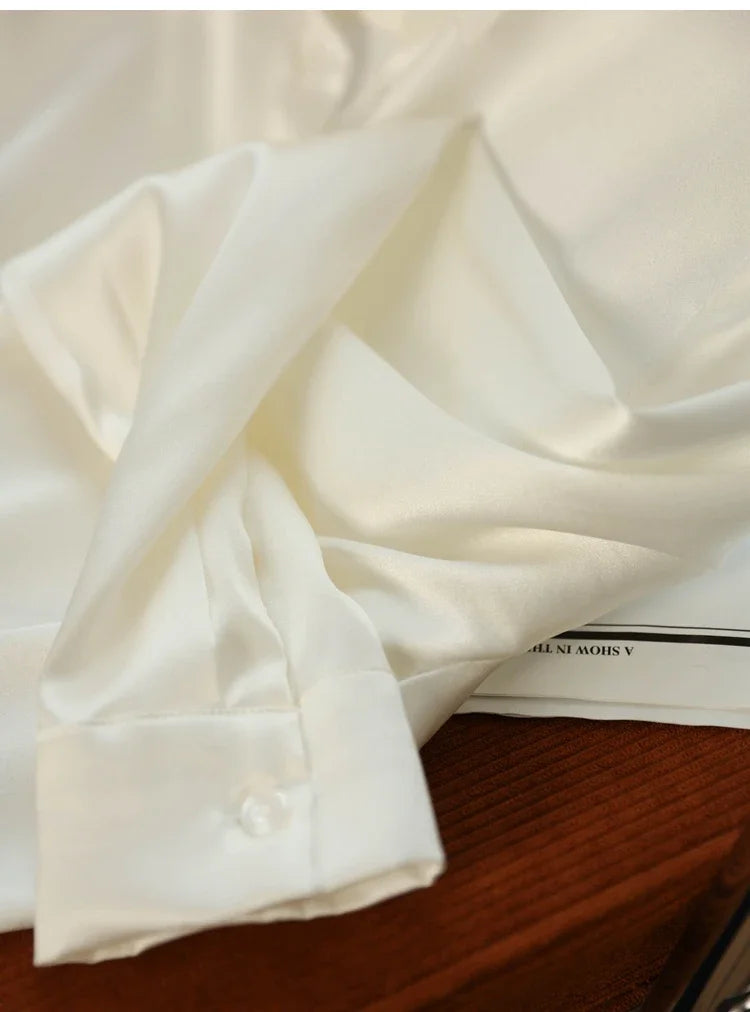 Satin Women's Shirt Blouses for Women Fashion 2024 Korean Style Womens Tops Office White Shirt Women OL Loose Elegant Clothing