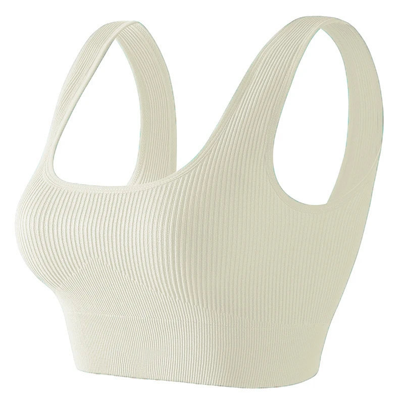 Women'S Ribbed Seamless Sports Bralettes,  High Stretch Knit Fabric, Solid Color, with Removable Pads for All Seasons