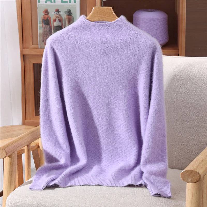 Autumn and winter mink cashmere knitted sweater Women's fashionable simple semi-high-neck sweater for women Soft comfortable top