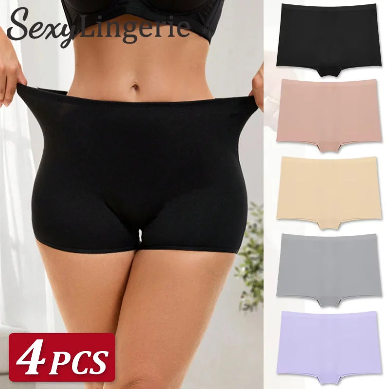 4Pcs/Set Women's Seamless Sports Boxer Panties Underwear Female Solid Color Comfortable Briefs Lingerie Intimate Underpant S-XL