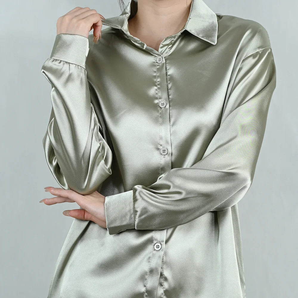 Spring Autumn Women's Solid Polo-Neck Blouses Button Up Elegant Loose Long Sleeve Clothes Office Ladies French Black Shirt Tops