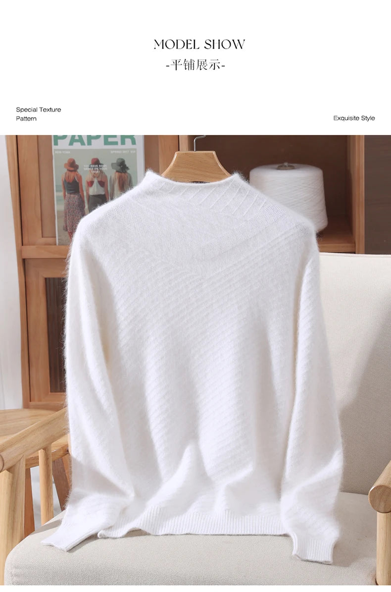 Autumn and winter mink cashmere knitted sweater Women's fashionable simple semi-high-neck sweater for women Soft comfortable top