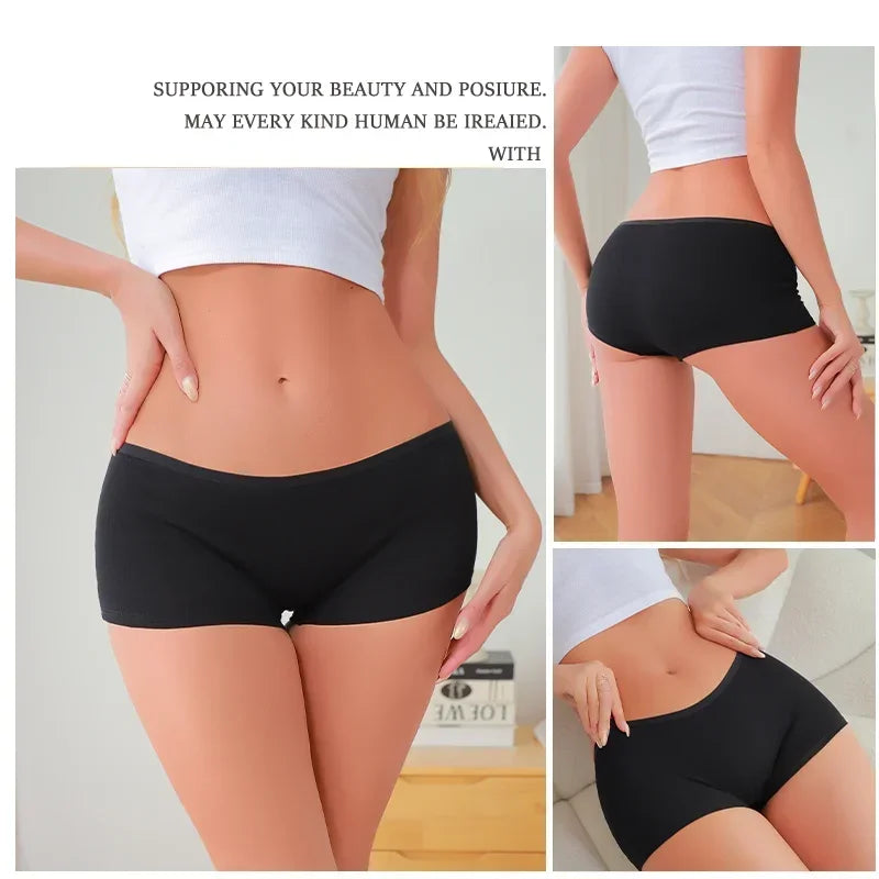 4Pcs/Set Women's Seamless Sports Boxer Panties Underwear Female Solid Color Comfortable Briefs Lingerie Intimate Underpant S-XL