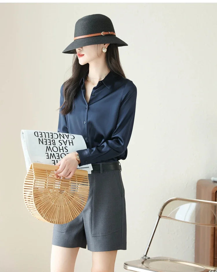 Satin Women's Shirt Blouses for Women Fashion 2024 Korean Style Womens Tops Office White Shirt Women OL Loose Elegant Clothing