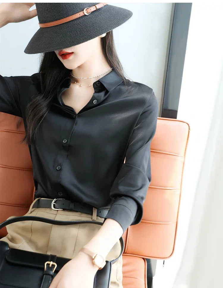 Satin Women's Shirt Blouses for Women Fashion 2024 Korean Style Womens Tops Office White Shirt Women OL Loose Elegant Clothing