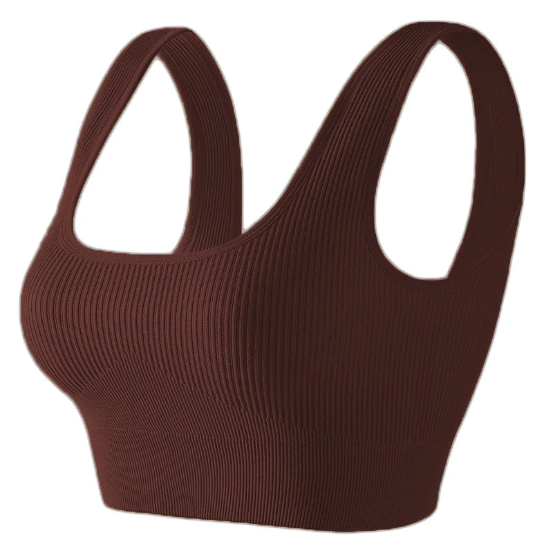 Women'S Ribbed Seamless Sports Bralettes,  High Stretch Knit Fabric, Solid Color, with Removable Pads for All Seasons